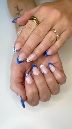 Blue and White gel x extensions Gel X Extensions, Blue And White Nails, Gel Extensions, Homecoming Nails, Nail Inspiration, Nails Ideas, Blue Nails, Almond Nails, French Nails