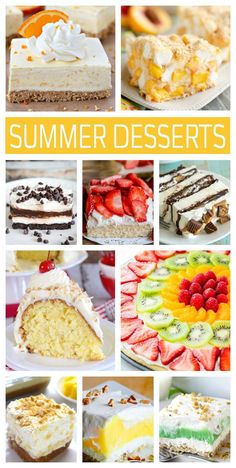 a collage of different desserts with the words summer desserts