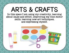 an art and crafts poster with the words arts and crafts on it, including scissors, markers