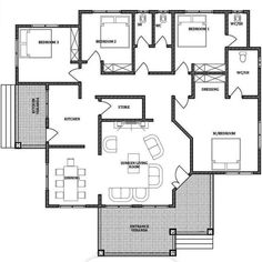 the floor plan for a house with three bedroom and two bathrooms