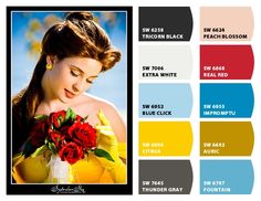 an image of a woman with flowers in her hand and color swatches on the side