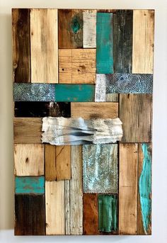 "Design an upcycled pallet art piece using mixed media elements. Use the pallets as a canvas for a variety of materials—wood, metal, fabric, and glass. Combine textures and colors to create an abstract piece that incorporates the natural beauty of the repurposed wood while adding layers of interest with other artistic mediums." Metal Fabric, Repurposed Wood, Pallet Art, Wood Metal, Natural Beauty, Mixed Media, Art Pieces