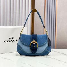 #ad Premium Quality COACH Soho Shoulder Bag Upcycled Repurposed Denim Blue CR737 outlet New JPN, Fashion women's Bags Repurposed Denim, Denim Purse, Leather Scraps, Coach Outlet, Denim Material, Recycled Leather, Outlet Store, Leather Interior, Open Space