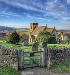 an old stone church in the countryside