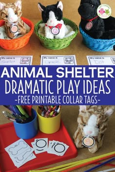 an animal shelter dramatic play idea with free printable collar tags