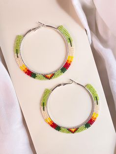 Beautiful glass beaded hoop earrings with size 11 Miyuki Delica seed beads.  Size of hoops are 60mm. Stainless steel white gold plated hoops Hoop Earrings Indian, Seed Bead Hoop Earrings, Hoop Earrings Large, Bead Hoop Earrings, Earrings Indian, Large Hoop Earrings, Beaded Hoop Earrings, Beaded Hoops, Jewelry Earrings Hoops