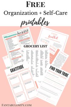 the free organization and self - care printables for grocery list