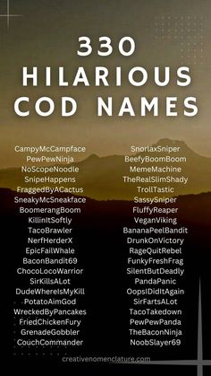 a poster with the words hilarious god names in white and black on it