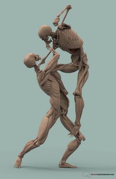 an image of two skeletons playing with each other in the same pose, one skeleton holding a baseball bat