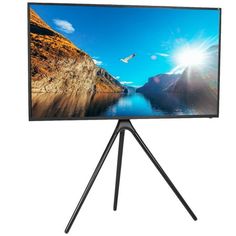 a tripod tv on a white background with the image of a bird flying in the sky