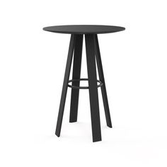 a black table with two legs and a round top on an isolated white background,