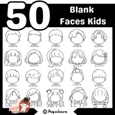 the 50 blank faces kids are drawn in black and white, with different hair styles