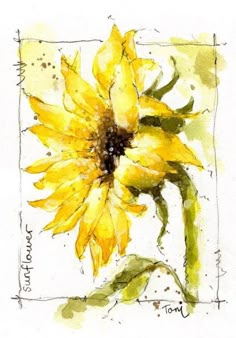 a watercolor painting of a yellow sunflower