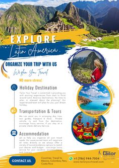 an advertisement for the travel company called explore, featuring images of mountains and people on it