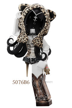 an animal - print hat and boots are displayed on a white background with the words 50 / 66 below it