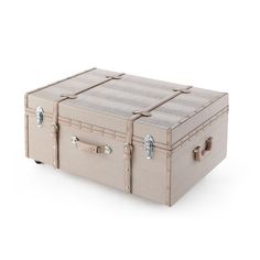 Adding storage to your space doesn't mean you have to sacrifice style! The Texture Brand Trunk has two wheels, two feet, and a stylish exterior that will add to your room decor. This rolling footlocker is the perfect size to fit at the end of your college dorm bed, under your raised bed to save space, or can double as a unique coffee table for your home. Padlocks can be added to the two latching clasps on the front of this trunk to provide you with extra peace of mind. Whether you're a college f College Dorm Bed, Adding Storage, Dorm Bed, Wood Organization, College Freshman, Storage Trunks, Unique Coffee Table, College Dorm Bedding, Raised Bed