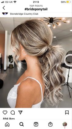 Updo Ponytail Hairstyles Wedding, Half Hair High Ponytail, Messy Pony Wedding Hair, Updos Ponytail Wedding, Loose Pony Updo, Elegant Prom Hairstyles Ponytail, Wedding Ponytails For Bridesmaids, Bride Hairstyles Ponytail Curls, Bridal Hair Styles Ponytail