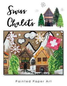 an image of swiss crafts with the words painted paper art in black and white on it