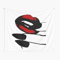 a red lipstick with black lips on white background tapestry wall hanging art print fabric decor