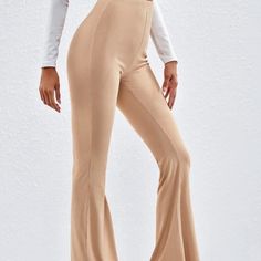 High Rise Tan/Cream Flare Pants. Super Comfy And Stretchy. Brand New Flare Leg Pants, Flare Trousers, Knit Pants, Pants Outfit, Flare Pants, Workout Pants, Harem Pants, Rib Knit, Pant Jumpsuit