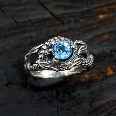 Blue Dragon Ring, Nature Inspired Engagement Ring, Wedding Ring With Topaz, Braided Ring, Mermaid Jewelry, Dragon Scale Ring for Women - Etsy Dragon Ring Women, Dragon Ring Engagement, Dragon Wedding, Blue Wedding Rings, Fantasy Ring, Nature Inspired Engagement Ring, Mermaid Ring, Odd Stuff, Cute Engagement Rings