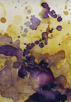 an abstract painting with yellow and purple colors