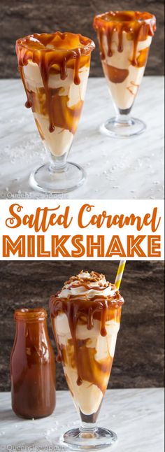 salted caramel milkshake is served in glasses