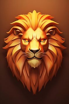 an orange lion's head on a brown background