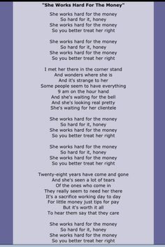 the poem for she works hard for the money