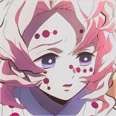 an anime character with pink hair and blue eyes