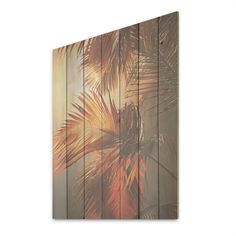 a wooden wall with palm trees painted on it's sides and the bottom panel