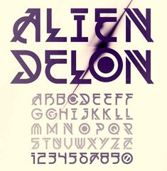 the letters and numbers are arranged in different styles, including one that has been made to look like an alien delon