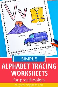 an alphabet worksheet with the words v, v and v on it in front of