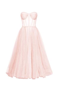 Misty Rose Strapless Puffy Midi Tulle Dress Couture Dresses Short, Midi Tulle Dress, Classy Midi Dresses, Milla Dresses, Tea Length Tulle, Combination Dresses, Elegant Dresses Short, Full Tulle Skirt, Tulle Midi Dress