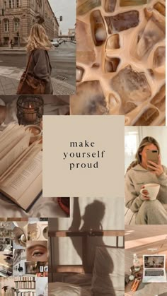 a collage of photos with the words make yourself proud on them and images of people reading books