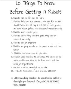 a poster with the words 10 things to know before getting a rabbit