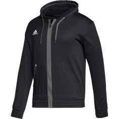 adidas Team Issue Full Zip Hoodie. Cool comfort for the team. Made with soft blended fabric. Climalite technology for moisture control. Polyester. Functional Athletic Heather Hoodie For Sports, Hooded Fleece Activewear For Sports Events, Black Sports Hoodie With Team Spirit, Sportswear Fleece Outerwear For Sports Events, Fleece Activewear For Winter Sports Events, Sporty Sweatshirt With Adjustable Hood For Fans, Winter Fleece Activewear For Sports Events, Sporty Hoodie For Team Events And Sports Season, Sporty Adidas Track Jacket With Drawstring Hood