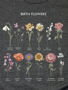 a t - shirt with different types of flowers on it