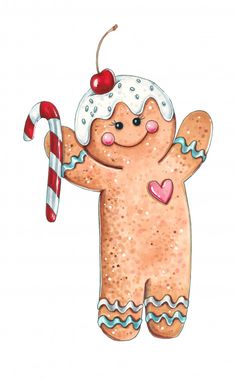 a drawing of a ginger holding a candy cane