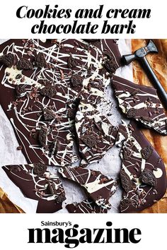 an advertisement for cookies and cream chocolate bark