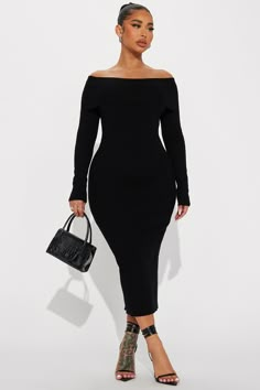 Available In Cream And Black. Sweater Maxi Dress Off Shoulder Long Sleeve Stretch Dress Length = 53" 40% Rayon 35% Nylon 25% Polyester Imported | Josie Sweater Midi Dress in Black size Medium by Fashion Nova Dress Off Shoulder Long, Black Off Shoulder Dress, Stephanie Rao, Sweater Midi Dress, Sweater Maxi Dress, Dress Off Shoulder, Turtleneck Dress, Xl Fashion, Sweater Dress Midi