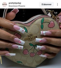 Hippie Nails, Cherry Nails, Colored Acrylic Nails, Plus Size Outfit, Pink Acrylic Nails, Types Of Nails, Best Acrylic Nails, Long Acrylic Nails