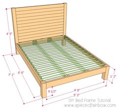 a bed frame with measurements for the headboard and foot board on top of it