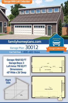 the garage plans for this home are available in two sizes, and include three car garages