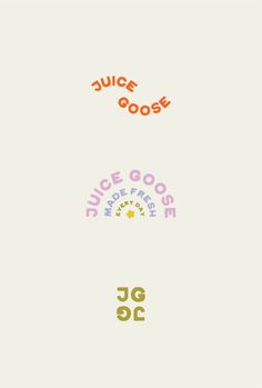 the logo for juice cogs is shown in three different colors