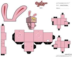 an origami paper toy that looks like a pink bunny with glasses and ears