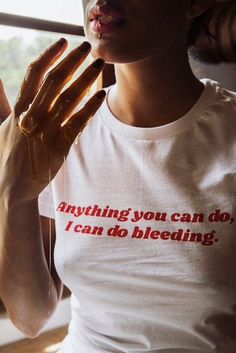 Anything You Can Do I Can Do Bleeding T-Shirt | Feminism Shirt | Feminist Clothing | Aesthetic Tee Gift for Her | Unisex T-Shirt You've now found the staple t-shirt of your wardrobe. It's made of a thicker, heavier cotton, but it's still soft and comfy. And the double stitching on the neckline and sleeves add more durability to what is sure to be a favorite! * 100% ring-spun cotton * Sport Grey is 90% ring-spun cotton, 10% polyester * Dark Heather is 65% polyester, 35% cotton * 4.5 oz/y² (153 g/ Crohns Quotes, Photography Feminism, Menstruation Art, Jar Quotes, Humour Couple, Feminist Tshirt, Feminist Tees, Feminist Clothes, Feminism Shirt