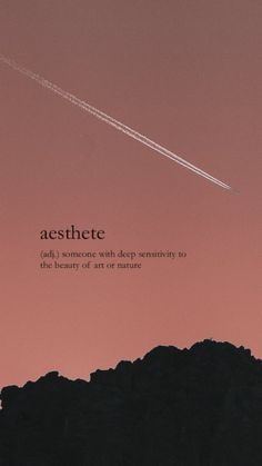 an advertisement for aesthete with the silhouette of a mountain and airplane in the sky