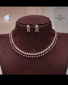 Simple Stone Necklace Designs, Simple Cz Necklace Sets, White Jwellary Set, Silver Jwellary With Saree, Gold White Stone Necklace Indian, White Stone Jewellery Set, Diamond Simple Necklace, White Stone Necklace Designs, White Stones Necklace Indian