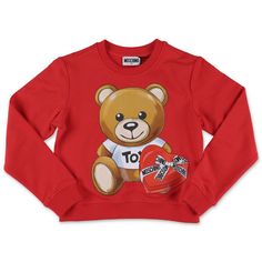 Designers Moschino Teddy Bear Red Cotton Sweatshirt Moschino Hoodie, Moschino Teddy Bear, Moschino T Shirt, South American Countries, Moschino Kids, Boys Sweatshirts, Teen Boy, Fashion House, Italian Fashion